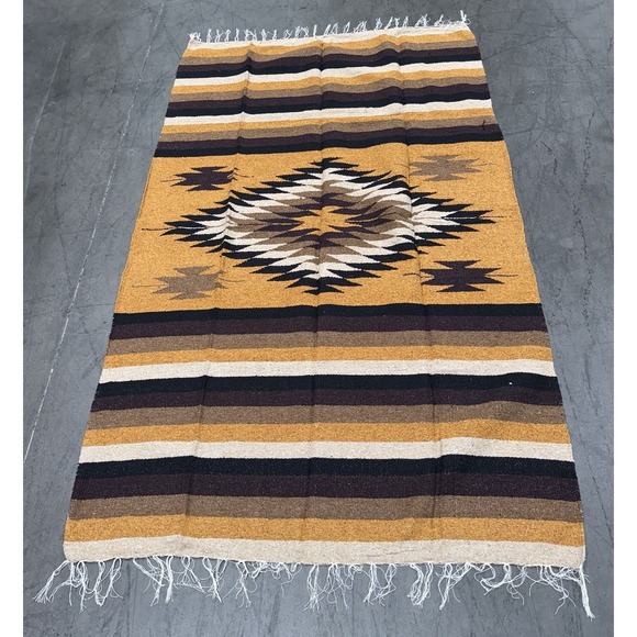Other - AUTHENTIC Mexican DIAMANTE Blanket Throw Yoga Mat Multi Mustard Yellow